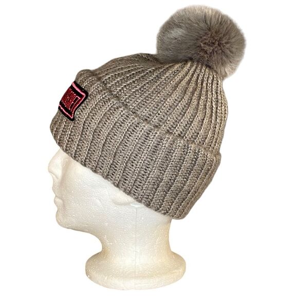 Victoria's Secret Winter Angel Beanie with Glitter Heart Patch Gray Pom Pom - Picture 3 of 6